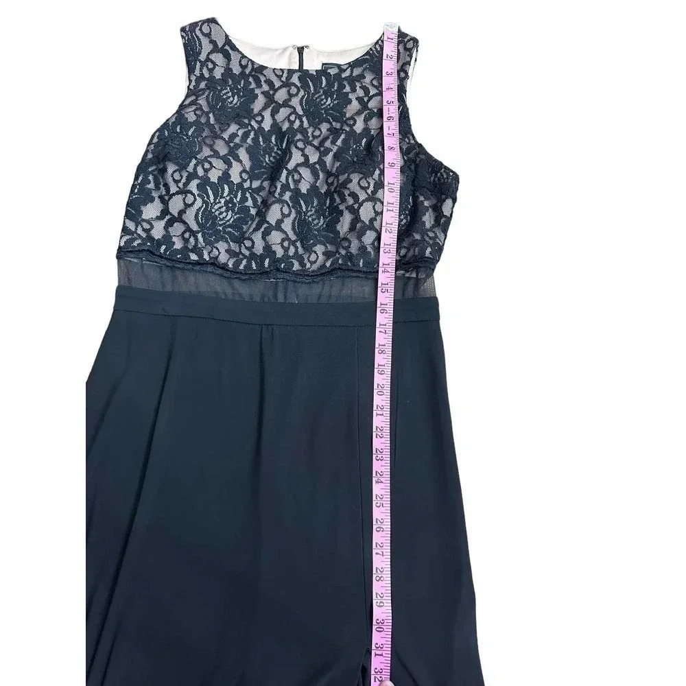 Nightway Women's Black Lace Mock Two-Piece Slit Gown Dress Size Plus 14 - Picture 6 of 8